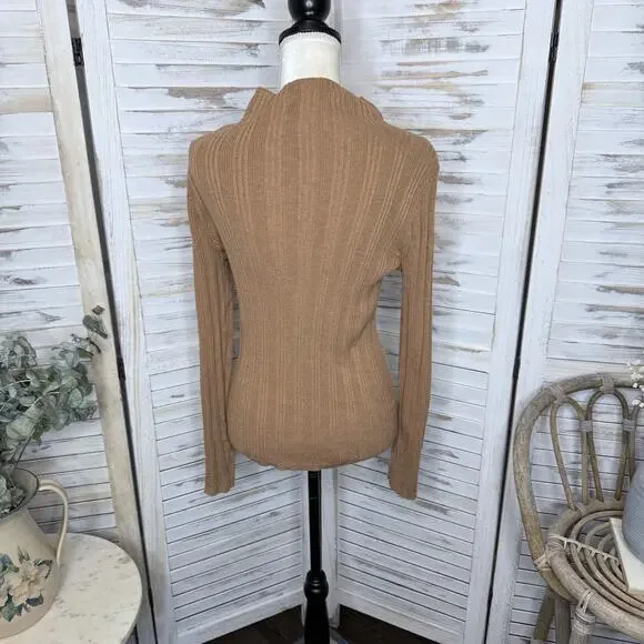 MADEWELL Women's Leaton M Lightweight Ribbed Mock Sweater Heather Caramel Brown - Picture 13 of 15